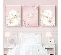 VVSUN Bébé Fille pépinière Wall Art Toile Peinture Rose Cygne Affiches de Bande dessinée Nordique Enfants décoration Photos Enfants Chambre décor/30x40 cm x 3 pièces (sans Cadre)