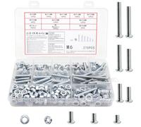 Vwoqiy 270 Pièces M6 Vis Boulons et Écrous et Rondelles Assortiment Kit, Boulons Vis à Tête Cylindrique, Vis à Métaux Cruciforme Galvanisées, DIN 7985(argent 270 M6)