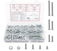 Vwoqiy 345 Pièces M5 Vis Boulons et Écrous et Rondelles Assortiment Kit, Boulons Vis à Tête Cylindrique, Vis à Métaux Cruciforme Galvanisées (argent 345 M5)