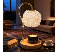 VXUNLIOR Lampe chauffe-bougie de luxe avec minuterie et luminosité réglable, abat-jour en cristal gemme et base premium. Fait fondre la cire, idéale pour la décoration intérieure(Blanc)