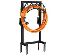 VyGrow Support de tuyau autoportant robuste pour l'extérieur, en métal amélioré avec 4 piquets, porte-enrouleur de arrosage amovible, noir