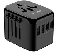 VYLEE Adaptateur de voyage universel 5 en 1 avec 2 ports USB-A et 2 ports USB-C, adaptateur de voyage international 5 en 1 pour États-Unis, Angleterre, Japon, Thaïlande, Italie, Australie