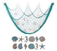 Vyloky Filet de pêche décoratif de style méditerranéen - Décoration murale avec coquillages et étoiles de mer comme idée cadeau pour fête, mariage, plage et maison (bleu lac (avec coquillage)