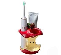 Vyloky Porte-brosse à dents en céramique en forme de pomme avec 3 trous pour brosses à dents électriques et dentifrice, rangement pour salle de bain, bureau, pinceaux de maquillage, rouge ou vert