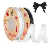 VynyQoo 2 Rouleaux 10mm Ruban Satin Large, Noir et Blanc Emballage Cadeau, 22M Polyester Côté Unique Ruban en Satin, pour Mariage, Nœuds, Ballons, Anniversaire, Décoration de Gâteau