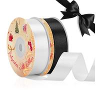VynyQoo 2 Rouleaux 20mm Ruban Satin Large, Noir et Blanc Emballage Cadeau, 22M Polyester Côté Unique Ruban en Satin, pour Mariage, Nœuds, Ballons, Anniversaire, Décoration de Gâteau