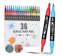 VynyQoo 36 Couleurs Marqueur Peinture Acrylique, Feutres Acrylique, Stylos de Peinture Acryliques à Double Pointe, Feutres Coloriage Adulte 0,5cm Extra Pointe Fine Roche Bois Tissu Verre Céramique