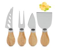 Vyranut Couteaux à Fromage en Bois Lot de 4 - Ensemble d’Outils à Fromage en Acier Inoxydable avec Manche en Bois, Ustensiles pour Fromage, Gâteau et Beurre, Design Élégant et Durable