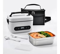 VYRNEXA Gamelle Chauffante avec Batterie Intégrée 12000mAh, Lunch Box Électrique 1.5L, Boîte Repas Chauffante sans Fil avec Minuterie Intelligente, Parfait pour Bureau, Voyage, Camping (Noir/Blanc)
