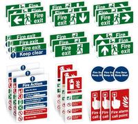 VZU Lot de 30 panneaux de signalisation de sortie de secours - Flèches gauche/droite/haut/bas - Action incendie - Garder la porte fermée - Autocollants en vinyle PVC imperméable