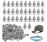 VZXQX 100 Pièces Rivet Cône Punk, 7 x 10 mm Cone Rivet Punk Argenté, Métal Clous Rivets Spike Stud, Pointe Rivet Décoratif pour Cuir, Sac, Ceinture, Chaussures, Bricolage en Cuir, Tissu