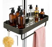 VZXZXE Étagère de douche sans perçage, étagère de douche antirouille pour barre de douche de 22 à 25 mm, avec 2 crochets et porte-serviettes, support de shampoing, universel réglable