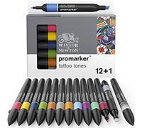 W&N PROMARKER SET X12+1 TONS TATOUAGE | Pointe biseautée large pour des traits larges et des ombrages, pointe ogive fine pour plus de précision