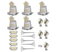 W WIDMANN MILANO Party Fashion - Kit de fête du Nouvel An, 21 pièces | 5 chapeaux, 5 couronnes, 5 trompettes, 5 sifflets et des serpentins pour le Nouvel An et les soirées à thème
