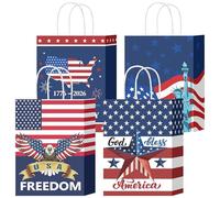 W WINTMING Sacs cadeaux du 4 juillet - Sacs cadeaux pour fête de l'indépendance - Sacs à dragées pour le jour du souvenir du jour patriotique - Sac en papier avec poignée pour 250e anniversaire de