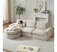 W3349S00001 Canapé modulaire en forme de L en chenille | Construction double coussin, position allongée réglable, mousse à rebond lent, pas de montage