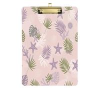 Waassud Planchette à pince en forme de feuilles de palmier tropicales avec rangement en acrylique - Profil bas - Organisateur décoratif pour infirmières, bureau, maison - 30,5 x 22,9 cm