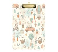 Waassud Planchette à pince Playful Bunnies avec rangement en acrylique - Planche à écrire à profil bas - Organisateur décoratif pour infirmières, bureau, maison - 30,5 x 22,9 cm