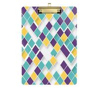 Waassud Porte-bloc à grille diamant jaune turquoise avec rangement en acrylique - Organiseur décoratif pour infirmières, bureau, maison - 30,5 x 22,9 cm