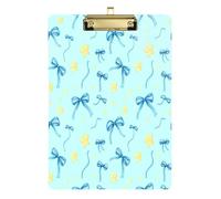 Waassud Porte-bloc bleu avec espace de rangement en acrylique avec nœud et étoiles, organiseur décoratif pour infirmières, bureau, maison, 30,5 x 22,9 cm