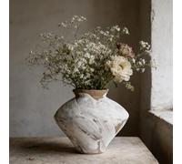 Wabi Sabi Vase vintage, 15,5 cm de haut, décoration Wabi Sabi, maison de campagne rustique, vase en céramique pour centre de table, vase à fleurs structuré blanc pour décoration de la maison, table