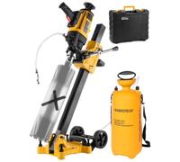 WABROTECH® Carotteuse à Main ⌀ 22-202 mm sur Support Incliné et Doseur d'eau 11 L - Carotteuse Beton 1400 TR/min avec PRCD - Appareil de Forage 2300 W pour Forage à Sec et à Eau - Caroteuse Diamantée