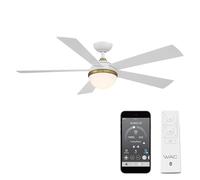 WAC Smart Fans Eclipse Ventilateur de plafond à 5 lames pour intérieur et extérieur en laiton satiné de 54 pouces, blanc mat, avec kit d'éclairage LED 3000 K et télécommande, fonctionne avec Alexa et