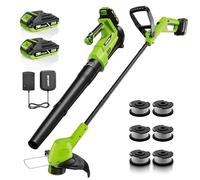 Wacker électrique 20 V et souffleur à feuilles 650 CFM avec 2 batteries | Coupe-cordes sans fil de 30,5 cm avec alimentation automatique, chargeur de mauvaises herbes et souffleur à main pour
