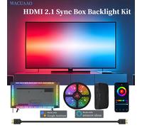 WACUAAO Boîtier de synchronisation HDMI 2.1 pour TV, kit de rétroéclairage pour home cinéma immersif, 4K 120Hz RGBIC pour téléviseurs de 40 à 85 pouces, PS5, Xbox, Dolby Vision EU