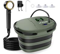 WADEO 2026 Douche Portable de Camping - Seau Pliable + Pompe Intégrés, 13000 mAh Rechargeable, Écran LED (℃/℉), 5 Vitesses, IPX8, Kit de Douche pour Camping, Animaux, Plage, Lavage Auto (Vert)