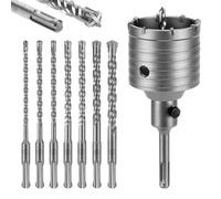 WADEO Kit de 8 Pièces Forets à Béton SDS Plus - Ensemble Complet avec 7 Forets (5,6,6,8,8,10,12mm) et 1 Trépan Ciment 68mm - Pour Perçage dans le Béton, Béton Armé, Brique, Pierre, Maçonnerie