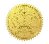 WADORN 100 Autocollant en Feuille D'Or de Couronne, 5cm Couronne Coeur Or Enveloppes en Relief Joints Ronde Auto Adhésive en Relief Étiquettes pour Artisanat Invitations Mariage Carte Voeux