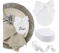 WADORN 100 paquet de Marque Places de Mariage avec Ruban à Nœud Ensemble de Marque Places de Mariage à Faire avec Cartes de Table 7 x 9cm Vierges Inscriptibles et 23 m Ruban pour Remerciement