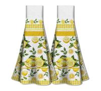 WADORN 2 torchon de Cuisine au Citron avec Boucle de Suspension, Serviette de Cuisine de Citron Serviette à Vaisselle Douce et Absorbante à Suspendre pour Cuisine Salle de Bain