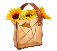 WADORN en Forme de Sac à Main Vase à Fleurs en Plastique Vases Uniques de Bourse avec Poignée en Cuir Décor de Vase de Bourse et Bowl à Poisson pour Étagère Mariage Jardin Bureau Marron Selle