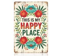 WADORN Plaque en Métal Vintage Bohe Flowers Garden, 20x30cm Ceci Est Mon Endroit Heureux Rétro Art Mural Signe Drôle Rustique en Métal Décor Cadeaux Plaque pour Maison Cour Patio Garage Club Café Bar