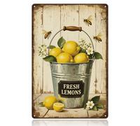 WADORN Plaque en Métal Vintage Citrons Frais, 30x20cm Seau de Citrons Rétro Art Signe Drôle Citron Abeille Décoration Murale Cadeaux Plaque pour Garage Bar Café Pubs Boutique Maison Murales
