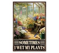 WADORN Plaque en Métal Vintage de Jardin, 20x30cm Parfois Je Mouille Mes Plantes Panneau Mural Rétro Cadeau de Jardin Amusant Amoureux des Plantes Plaques Décoratives Murales pour Garage de Campagne
