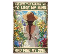 WADORN Plaque Métallique Vintage de Jardinage, 20x30cm Plaque Murale Humoristique Rétro avec Inscription In The Garden I Go Décoration Murale pour Jardin et Maison