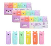 WADY Lot de 18 mini surligneurs lumineux avec motif d'ours, 6 couleurs, motifs de tête d'animal, petits cadeaux pour enfants, pour l'école, le bureau, le bricolage, les cadeaux d'anniversaire