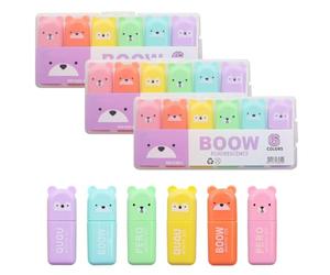 WADY Lot de 18 mini surligneurs lumineux avec motif d'ours, 6 couleurs, motifs de tête d'animal, petits cadeaux pour enfants, pour l'école, le bureau, le bricolage, les cadeaux d'anniversaire