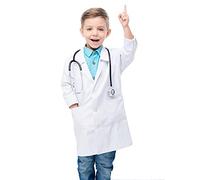 Waflyer Blouse de Laboratoire Enfant, Blouse Blanche Coton Chimie, Unisexe Blouses de Médecin Médical avec Poche pour Garçons Filles Étudiants Jeux de Rôle Expériences Scientifiques Peinture