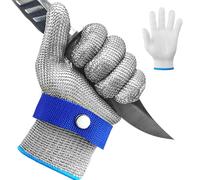 Waflyer Gants Anti Coupure, Protection Haute Performance Gant en acier inoxydable Gants de Travail Gant Cuisine + Gant Intérieur, pour Découpe de Viande, Mandoline, D'huîtres et Sculpture, XL