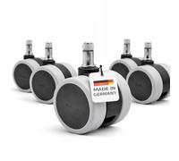 Wagner 02007661 Lot de 5 roulettes pour chaise de bureau pivotantes, design doux, diamètre 60 mm, hauteur 65 mm, frein intermittent, goupille enfichable 11 x 20 mm, charge maximale 50 kg/roulette,