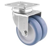 Wagner 03157701 Eco Roulette pivotante double/souple Ø 75 mm, hauteur 100 mm, acier galvanisé, bleu/blanc, plaque de vissage 65 x 75 mm, capacité de charge 100 kg
