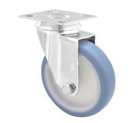 Wagner 03170001 Roulette pivotante souple, diamètre 100 mm, hauteur 130 mm, acier galvanisé, bleu/blanc, plaque de fixation 85 x 105 mm, charge maximale 75 kg