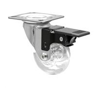 Wagner 03308601 Roulette pivotante, souple, diamètre 60 mm, hauteur 80 mm, acier chromé, transparent, frein et plaque de fixation 60 x 60 mm, capacité de charge 50 kg