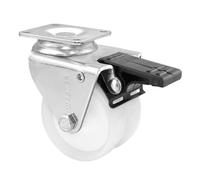 Wagner 03327701 Roulette pivotante double Eco - Diamètre 75 mm, hauteur 100 mm, acier galvanisé, blanc, frein, plaque de fixation 60 x 75 mm, capacité de charge 100 kg