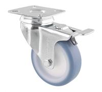 Wagner 03377501 Roulette pivotante souple Ø 75 mm, hauteur 100 mm, acier galvanisé, bleu/blanc, frein, plaque de fixation 60 x 60 mm, capacité de charge 60 kg