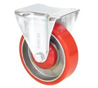 Wagner 04032501 Roulette fixe souple pour charges lourdes - Diamètre : 125 mm, hauteur : 155 mm, acier et fonte, rouge/argent, plaque de vissage 85 x 105 mm, capacité de charge 300 kg